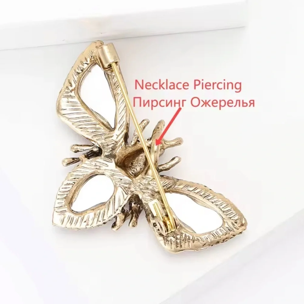 Vintage Sapphire Gem Insect Brooch — Silver Tone